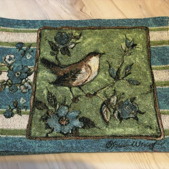 Set Of 4 Vtg Floral & Bird Tapestry Placemats Reversible - Picture 1 of 5
